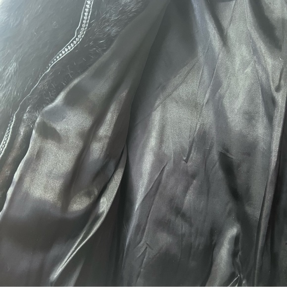 Rabbit Fur Zip Up Mob Wife Fur Coat With Tail Tassels Black M - Picture 10 of 15